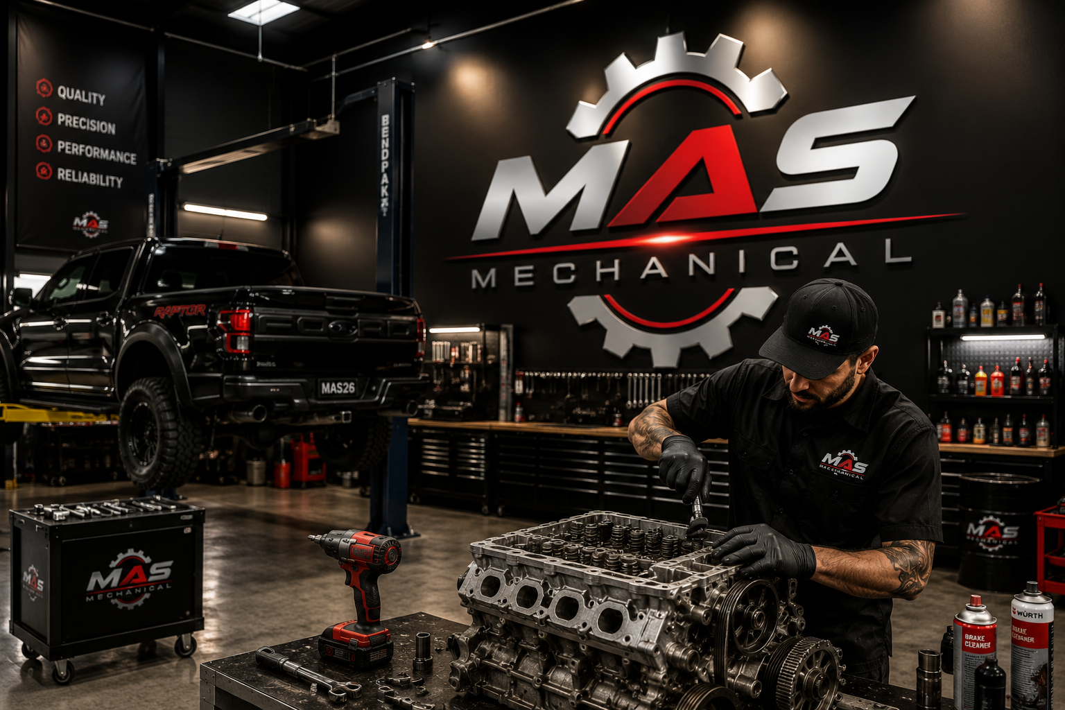 MAS technician working on an engine rebuild in the mechanical workshop
